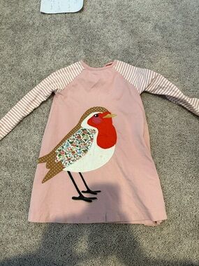 Mini Boden 4/5 Girls' Pink Bird Applique Long Sleeve Dress